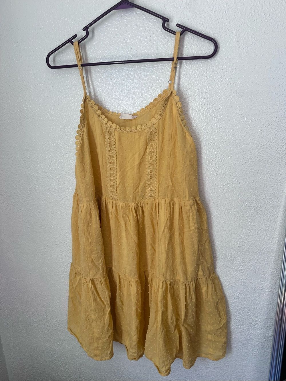 Altar’d State Women’s Large Babydoll Ruffle Dress Mustard Yellow Cotton Lace